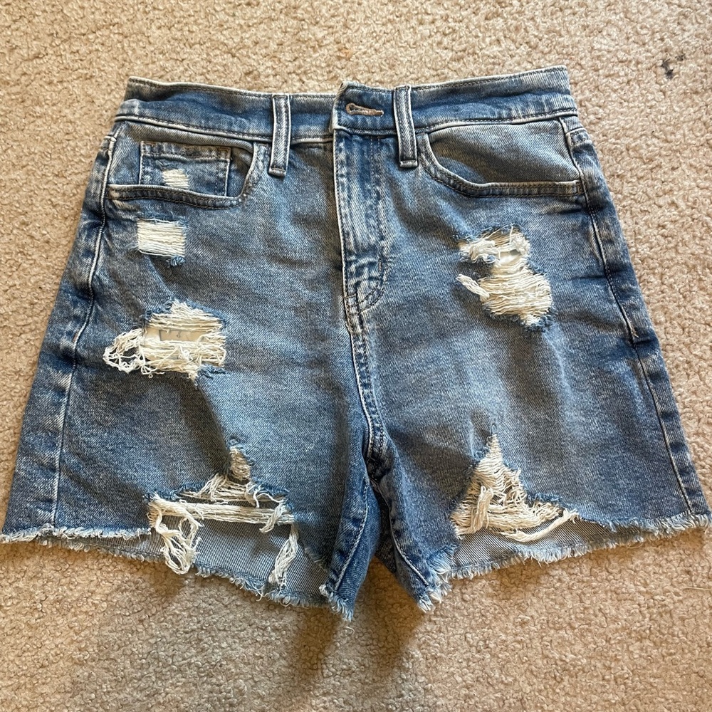 SO Blue Jean Shorts with Distressed Design 90s Boyfriend Short